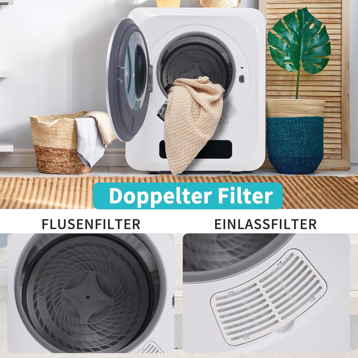 Merax Abgastrockner Edelstahl-Abgastrockner:3 kg 850 W Platzsparend, leistungsstark und sicher mit 6 Programmen und Überhitzungsschutz Weiß — Ansicht 5