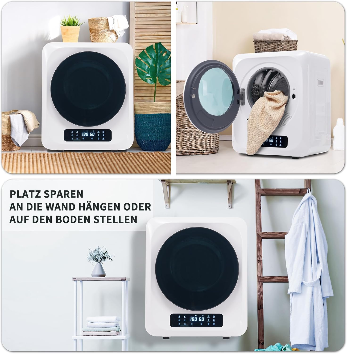 Merax Abgastrockner Edelstahl-Abgastrockner:3 kg 850 W Platzsparend, leistungsstark und sicher mit 6 Programmen und Überhitzungsschutz Weiß — Ansicht 6