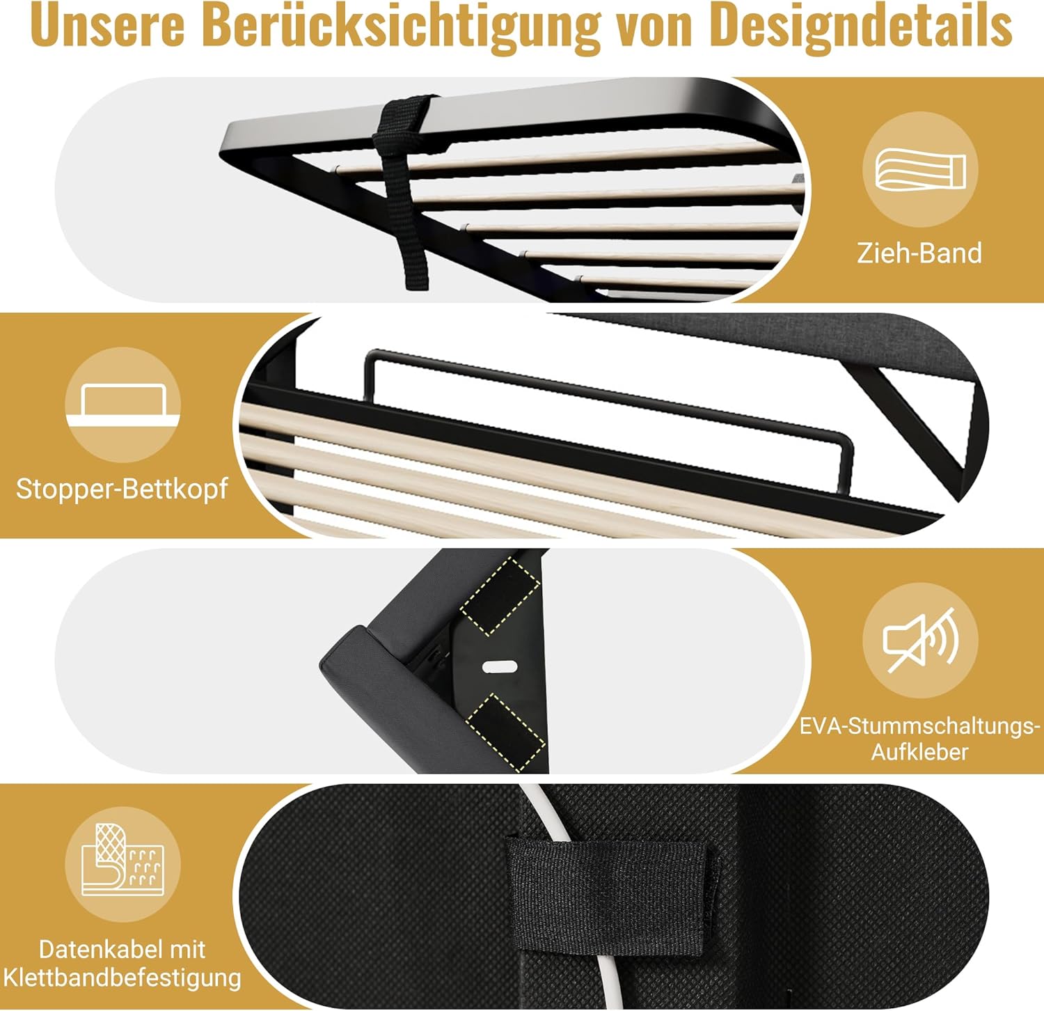 Merax Bett 160x200 mit Stauraum, Polsterbett 160x200 cm mit LED-Beleuchtung & Ladestation, Polsterbett Doppelbett mit USB und Typ C-Port, Stauraum Kopfteil, Grau, Leinen(Ohne Matratze) — Ansicht 5