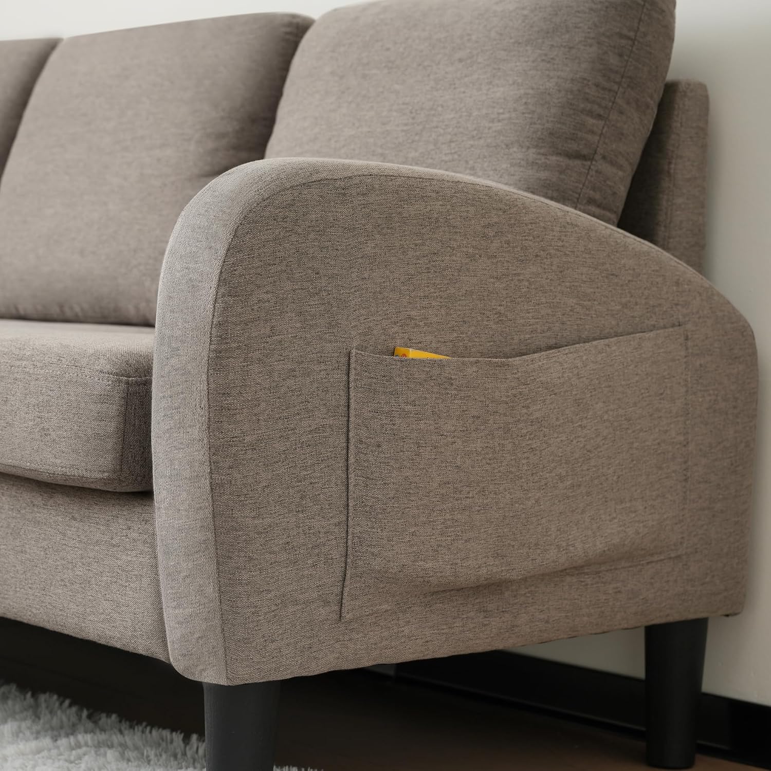 Merax Ecksofa 3-Sitzer Sofa mit Chaiselongue und Kunststoffbeine, Eckcouch in L-Form aus Baumwoll-Leinenstoff, Kleine Couch für Wohnzimmer/Wohnung, 166 x 118 x 77 cm, Dunkelgrau — Ansicht 5