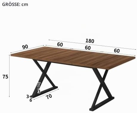 Merax Esstisch 180x90 cm, Moderner Dining Table mit Metallbeinen, Platz für 6–8 Personen, Robuster Küchentisch, Walnussholzfarbe + Schwarz – Ideal für Esszimmer & Küche — Ansicht 2