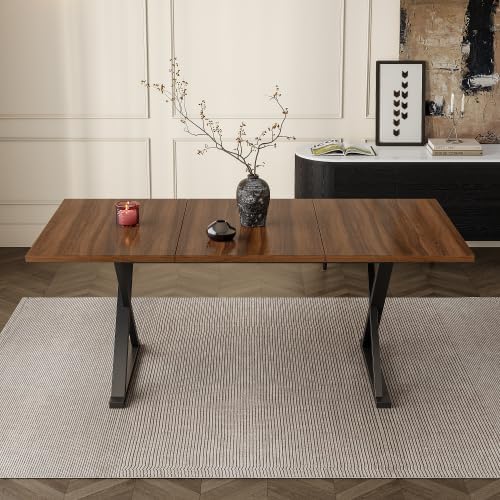 Merax Esstisch 180x90 cm, Moderner Dining Table mit Metallbeinen, Platz für 6–8 Personen, Robuster Küchentisch, Walnussholzfarbe + Schwarz – Ideal für Esszimmer & Küche — Ansicht 5