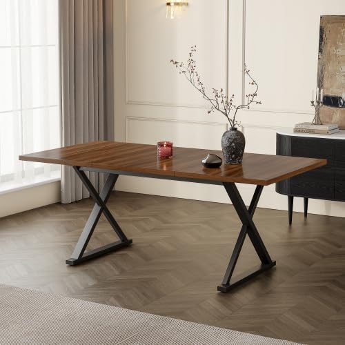 Merax Esstisch 180x90 cm, Moderner Dining Table mit Metallbeinen, Platz für 6–8 Personen, Robuster Küchentisch, Walnussholzfarbe + Schwarz – Ideal für Esszimmer & Küche
