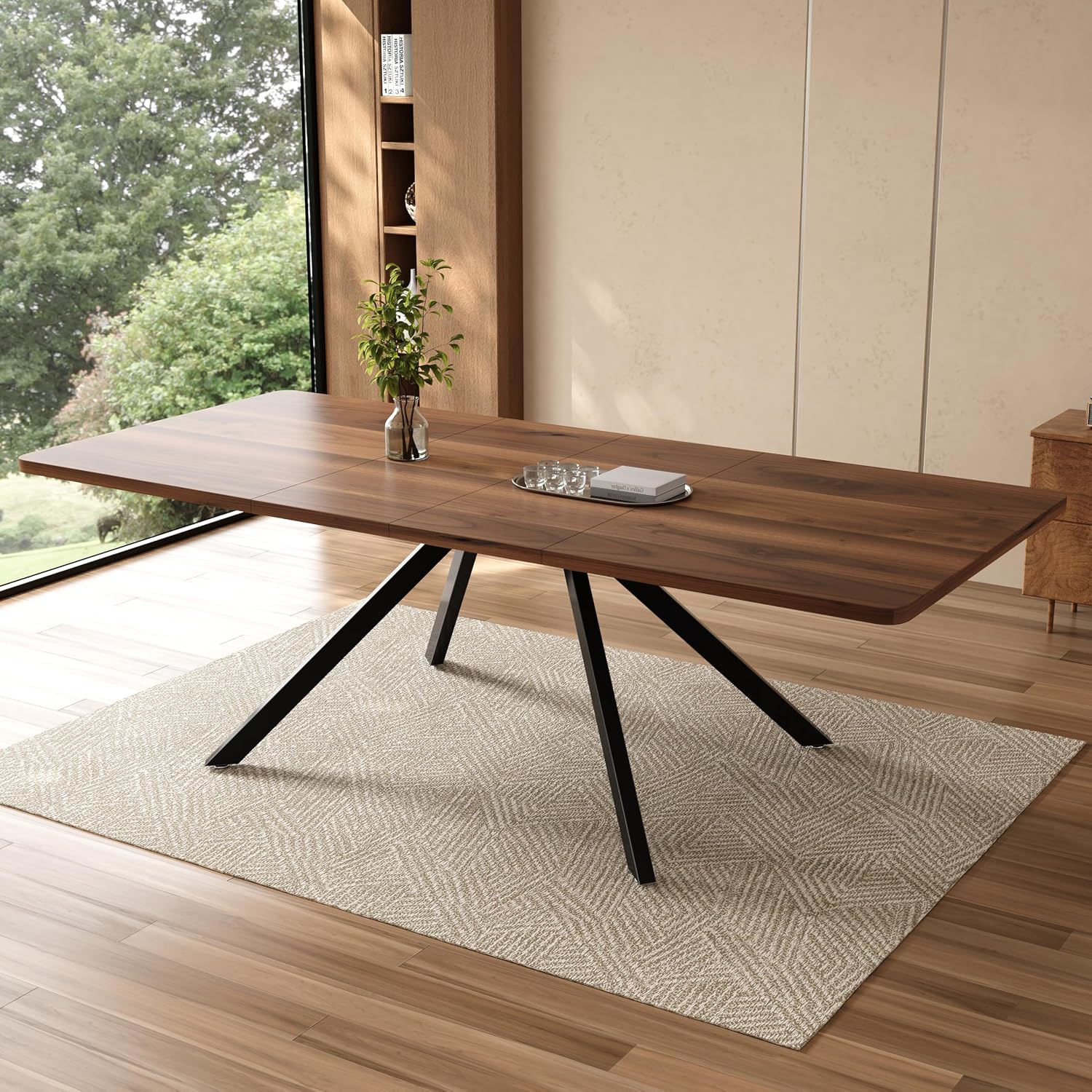 Merax Esstisch ausziehbar 160-200-240 * 90cm, moderner rechteckiger Esstisch für 6-10, extra Breiten verstärkten Schwerlast-Führungen, Metallbeine, für Esszimmer Küche Wohnzimmer, Walnussfarbe