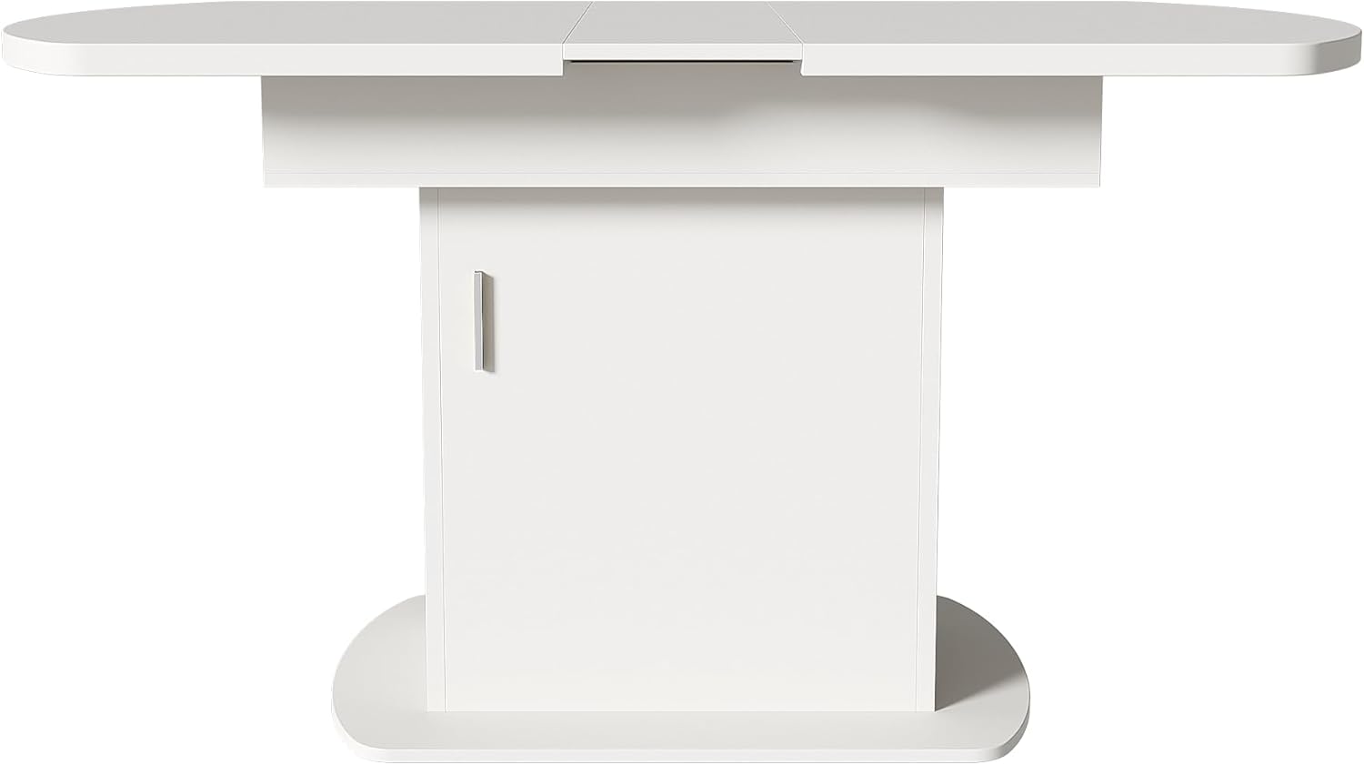 Merax Esstisch Holz, Ausziehbar Esszimmertisch mit Stauraum, Ovaler Küchentisch für Wohnzimmer und Esszimmer, 110/130L x 70B x 75H cm, Weiß — Ansicht 6