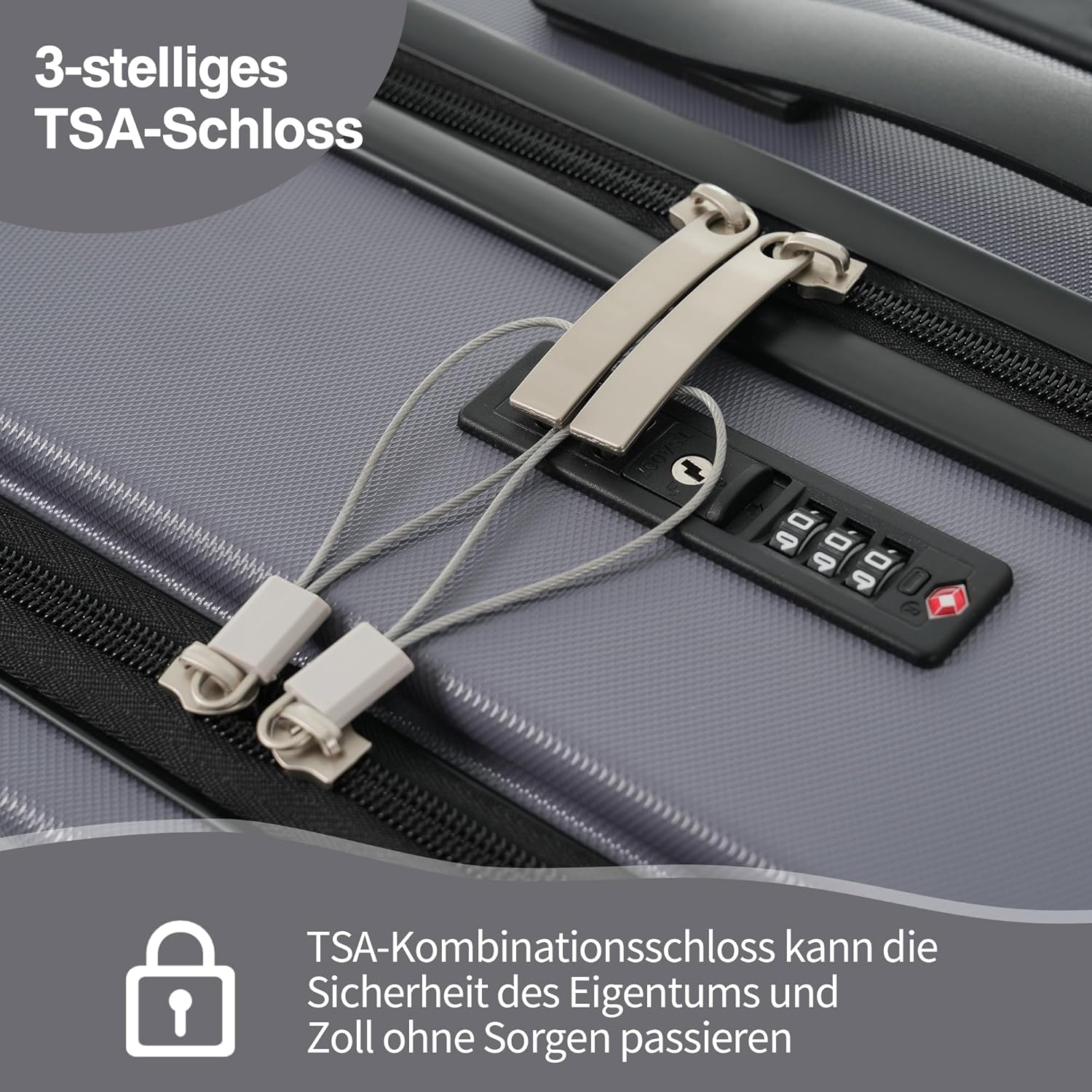 Merax Kofferset 3tlg, Hartschalenkofferset Reisekofferset, Erweiterbar Trolley Koffer mit Frontöffnung, TSA Schloss, 4 360°-Rollen, Teleskopgriff, klappbarer Becherhalter, ABS-Hartschale, Antikgrau — Ansicht 2