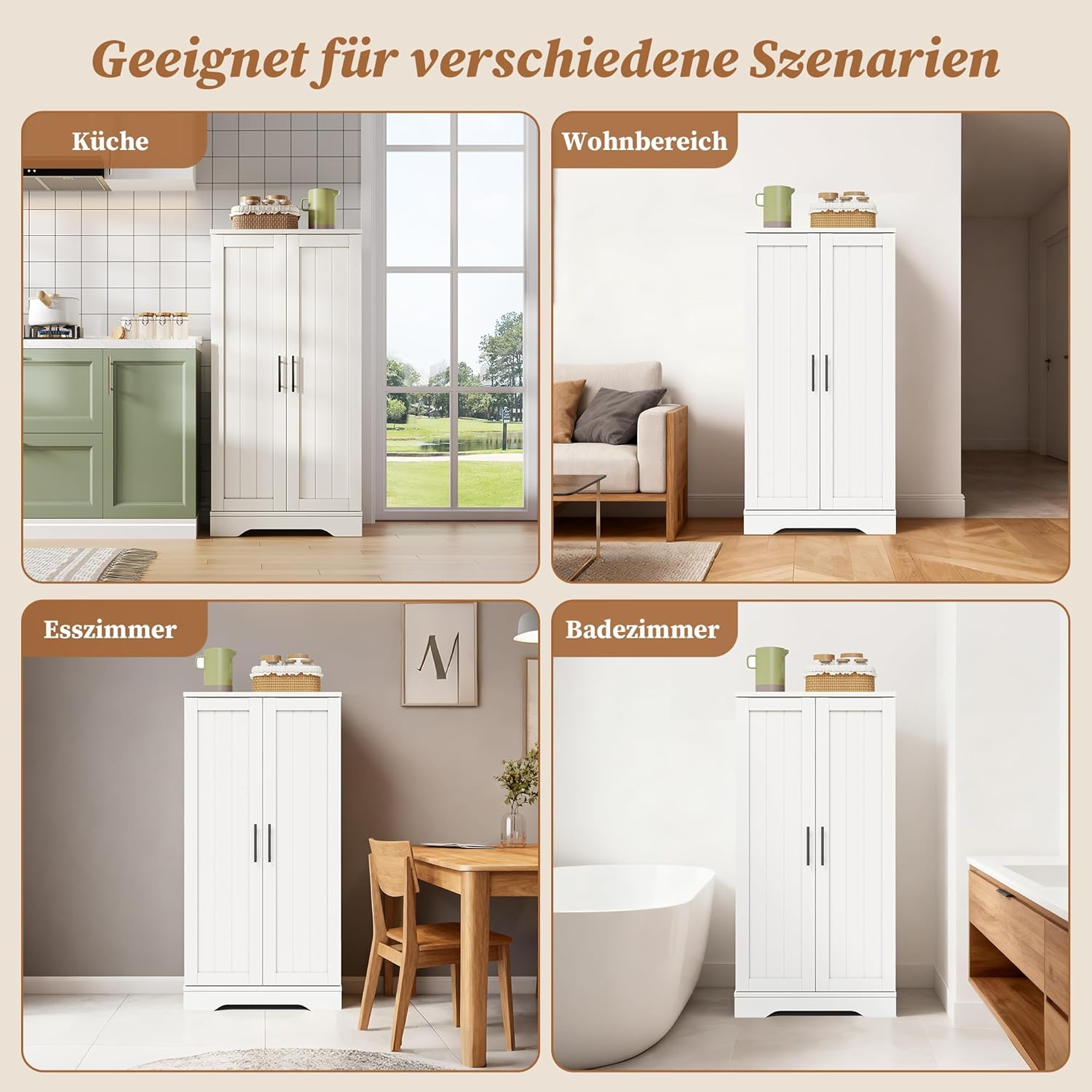 Merax Küchenschrank, Speisekammer, 120 × 60 × 40 cm, mit LED Sensor – Schrank 2 Türen mit verstellbaren Einlegeböden, Sideboard für Küche/Esszimmer/Wohnzimmer, weiß — Ansicht 6