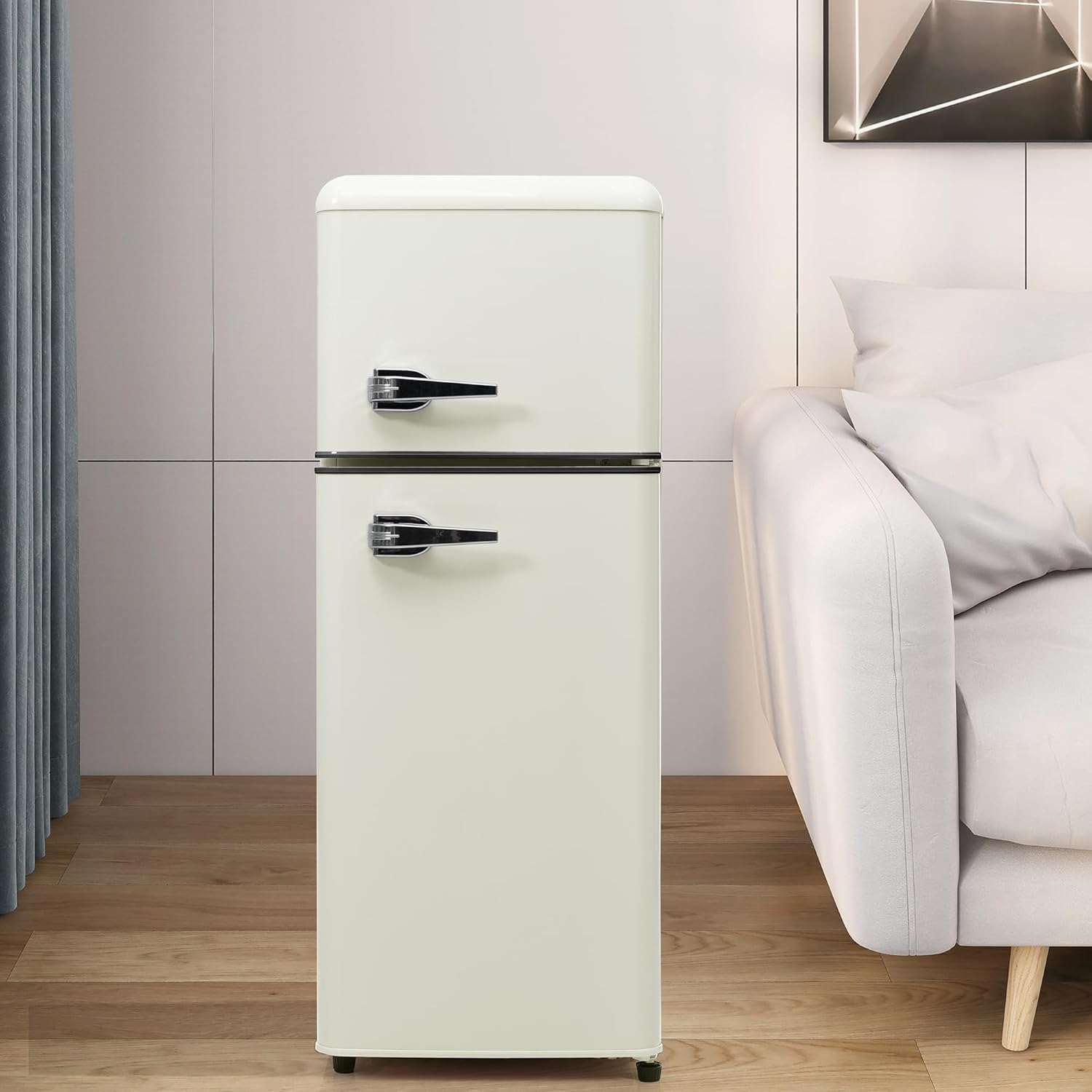 Merax Kühlschrank zweitürig 92L, Gefrierfach 28L, 105,5 cm hoch, LED, verstellbare Glasregale, 116 kWh/Jahr, leise 45 dB, kompakt & energieeffizient für Küche Wohnzimmer Büro