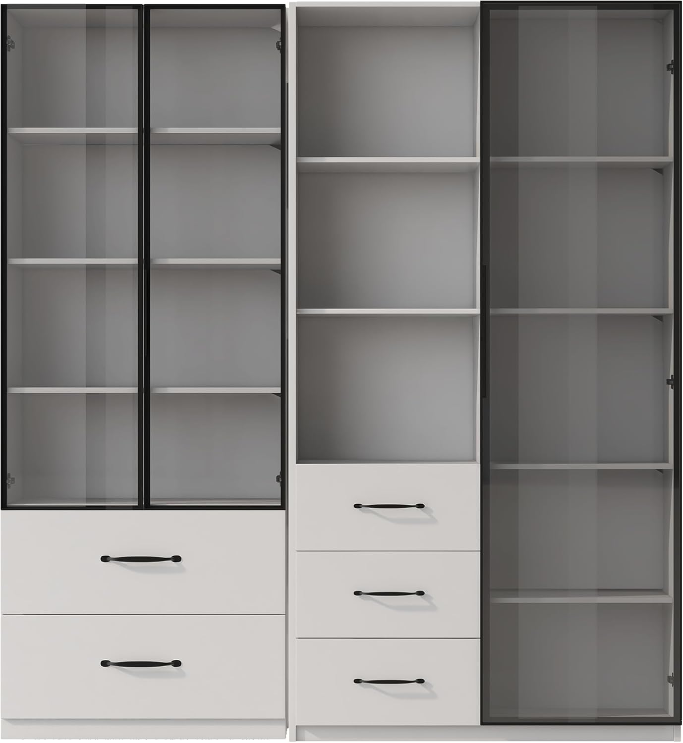 Merax LED-Vitrine 140x40x160 cm, Multifunktionsschrank mit Glas- und offenen Fächern, mehrfarbige LED-Beleuchtung, staubdichte Glasfront, Weiß — Ansicht 5