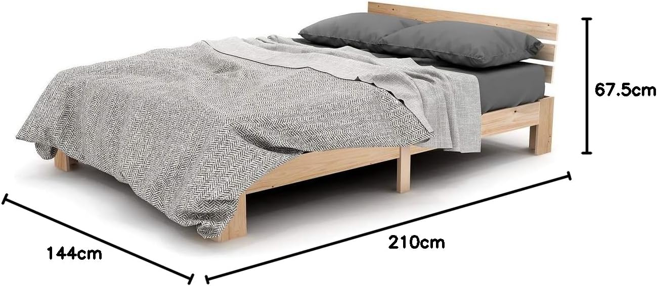 Merax Massivholzbett Holzbett Doppelbett, Bettrahmen aus Holz mit Kopfteil und Lattenrost, 140 x 200 cm, Holzlattenunterstützung, Stauraum unter dem Bett, Schlafzimmermöbel, Eichefarbig — Ansicht 2