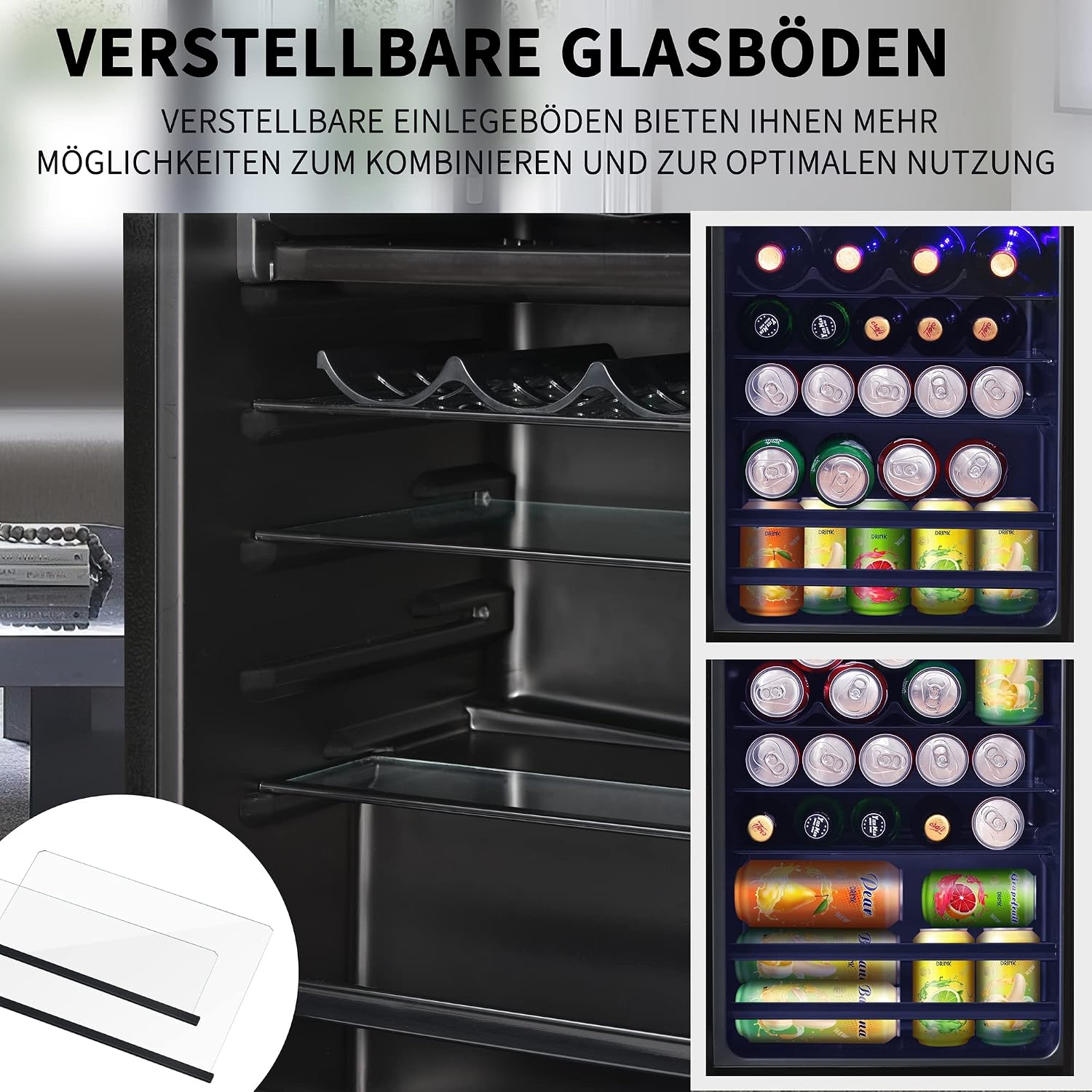 Merax Mini-Kühlschrank mit Glastür&LED, Flaschenkühlschrank, Getränkekühlschrank, 6L+70L für Eis, -10-0°C, 83kWh/Jahr, 71.6 * 40.0 * 43.5cm, geeignet für Büros/Haus — Ansicht 4