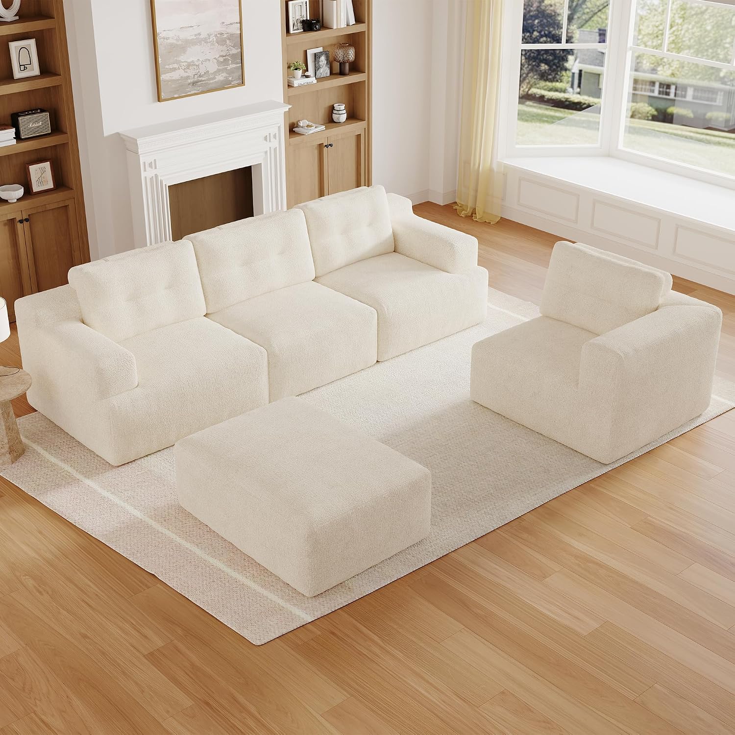 Merax Modulares Sofa & Ecksofa, Wohnlandschaft flexibel als L-Form/U-Form stellbar, rahmenlose Vollschaum-Konstruktion ohne Montage, frei kombinierbare Module, Chenille-Bezug,Beige — Ansicht 4