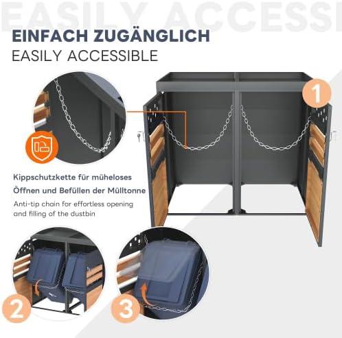 Merax Mülltonnenbox 4er Set mit Pflanzdach, für 120-240 Liter, Anthrazit Tür in Holzoptik, Erweiterbar, Garten Aufbewahrungsbox für Mülltonnen — Ansicht 6
