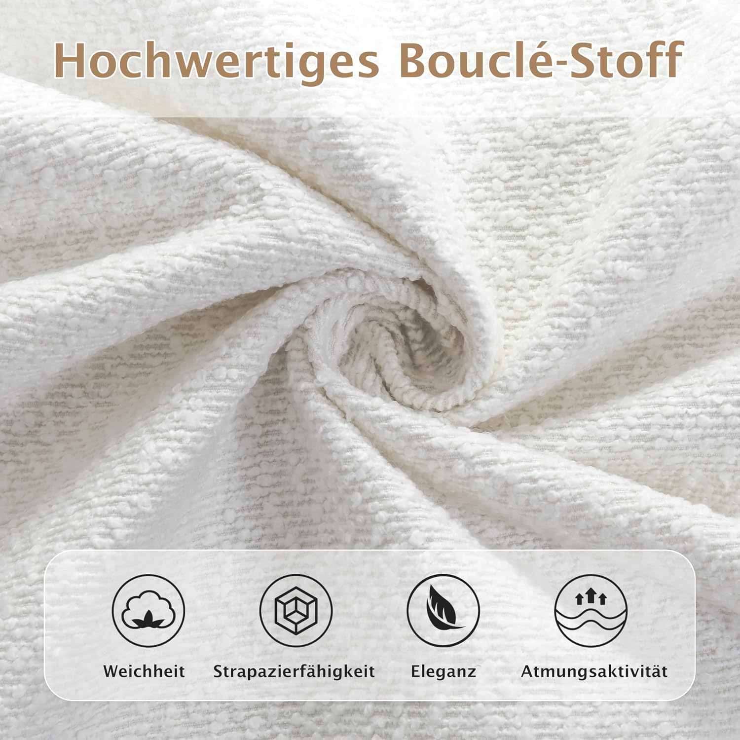 Merax Polsterbett Doppelbett 160x200 cm mit Lattenrost & gepolstertem Kopfteil, Bouclé-Stoff in Beige, 11 cm Dickes Kopfteil, eingebettete Struktur (ohne Matratze) — Ansicht 3