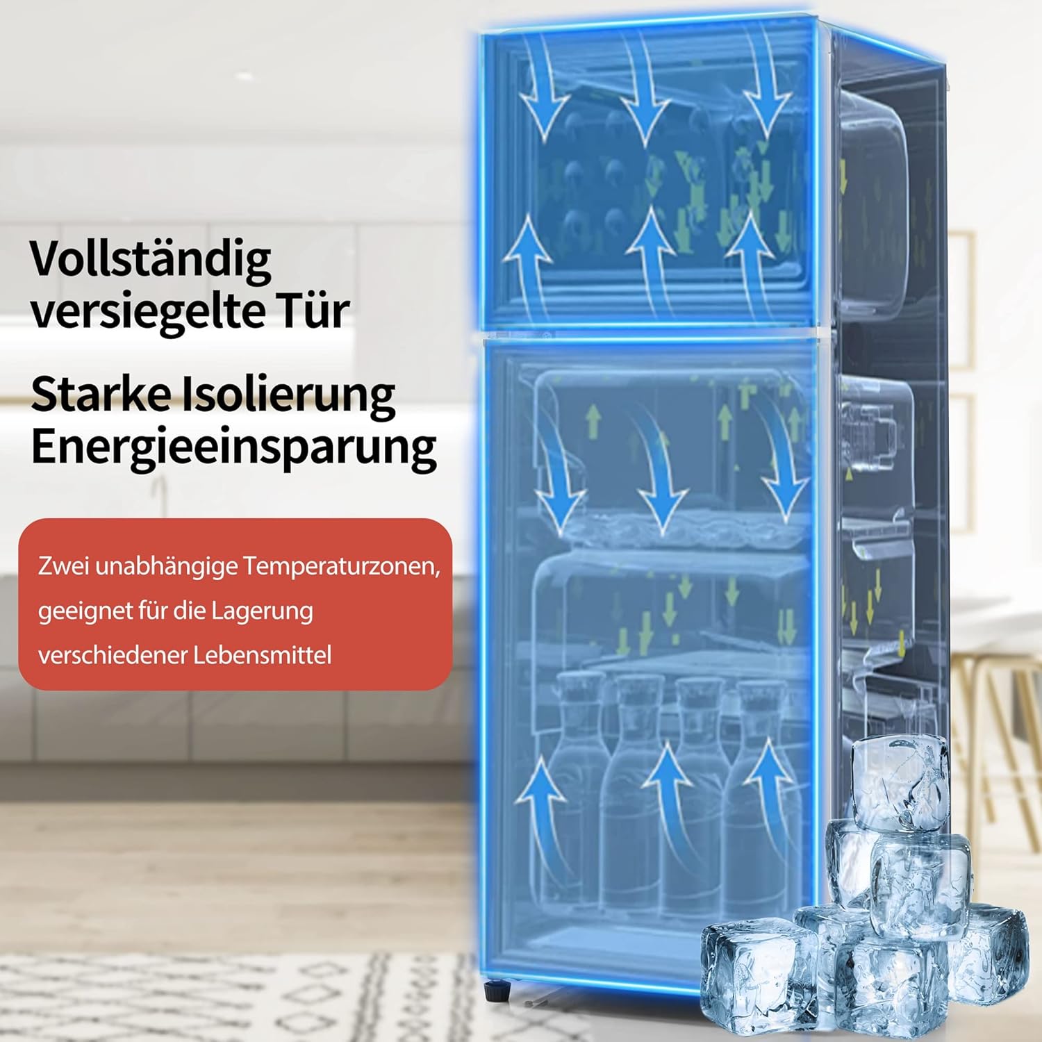 Merax Retro Kühlschrank 92L Kühl-Gefrierkombination, Zweitürig Mini Kühlschrank mit Gefrierfach 28L,Kühlschrank Freistehend, 7 Temperaturstufen,41x105,5 cm - Rot — Ansicht 5