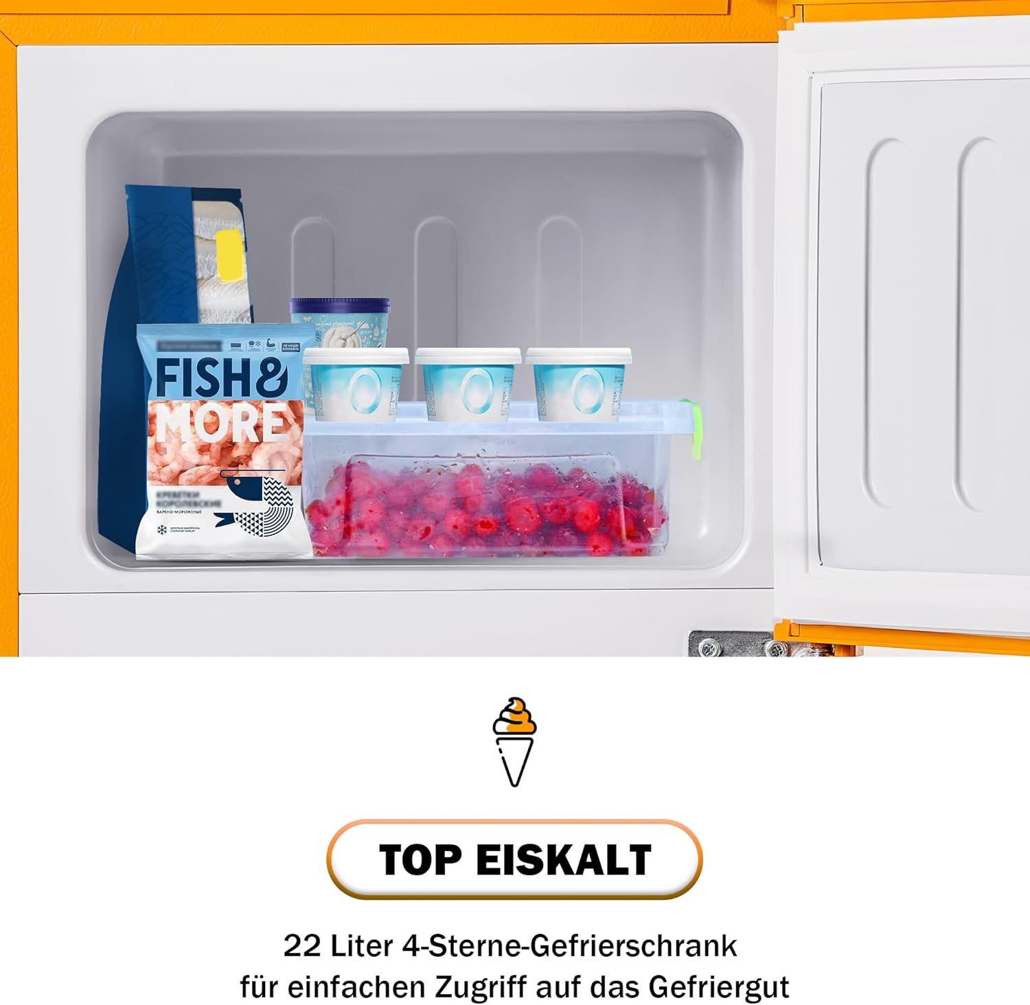 Merax Retro-Kühlschrank Gefrierkombination: Zweittürig, 86,8 cm hoch, 45,5 cm breit, 60 Liter Gesamtvolumen,Gelb — Ansicht 3