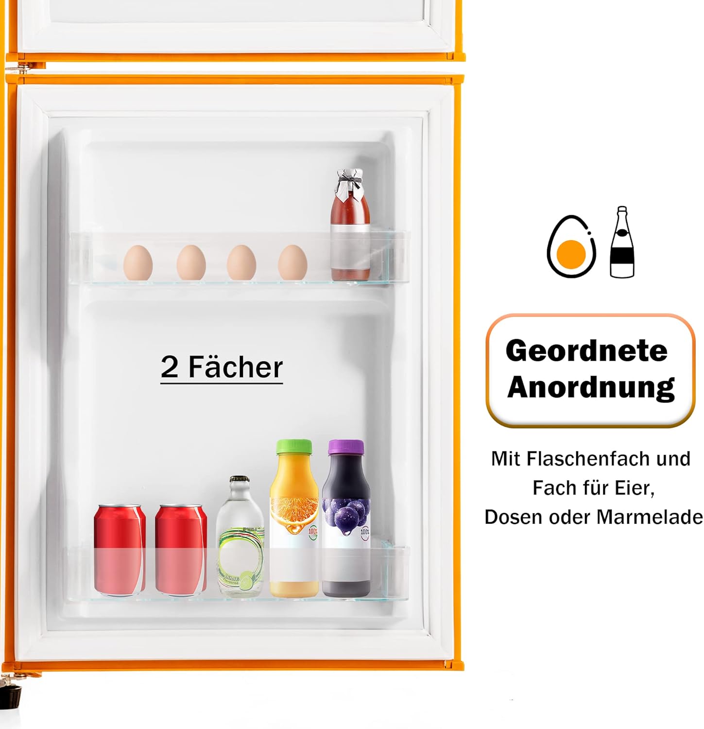 Merax Retro-Kühlschrank Gefrierkombination: Zweittürig, 86,8 cm hoch, 45,5 cm breit, 60 Liter Gesamtvolumen,Gelb — Ansicht 5