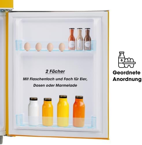 Merax Retro Kühlschrank mit Gefrierfach – 72L Mini Kühlschrank, 21L Gefrierfach, 51L Kühlfach, 120 kWh/Jahr, Energieeffizienzklasse E, LED-Licht, Gelb — Ansicht 6