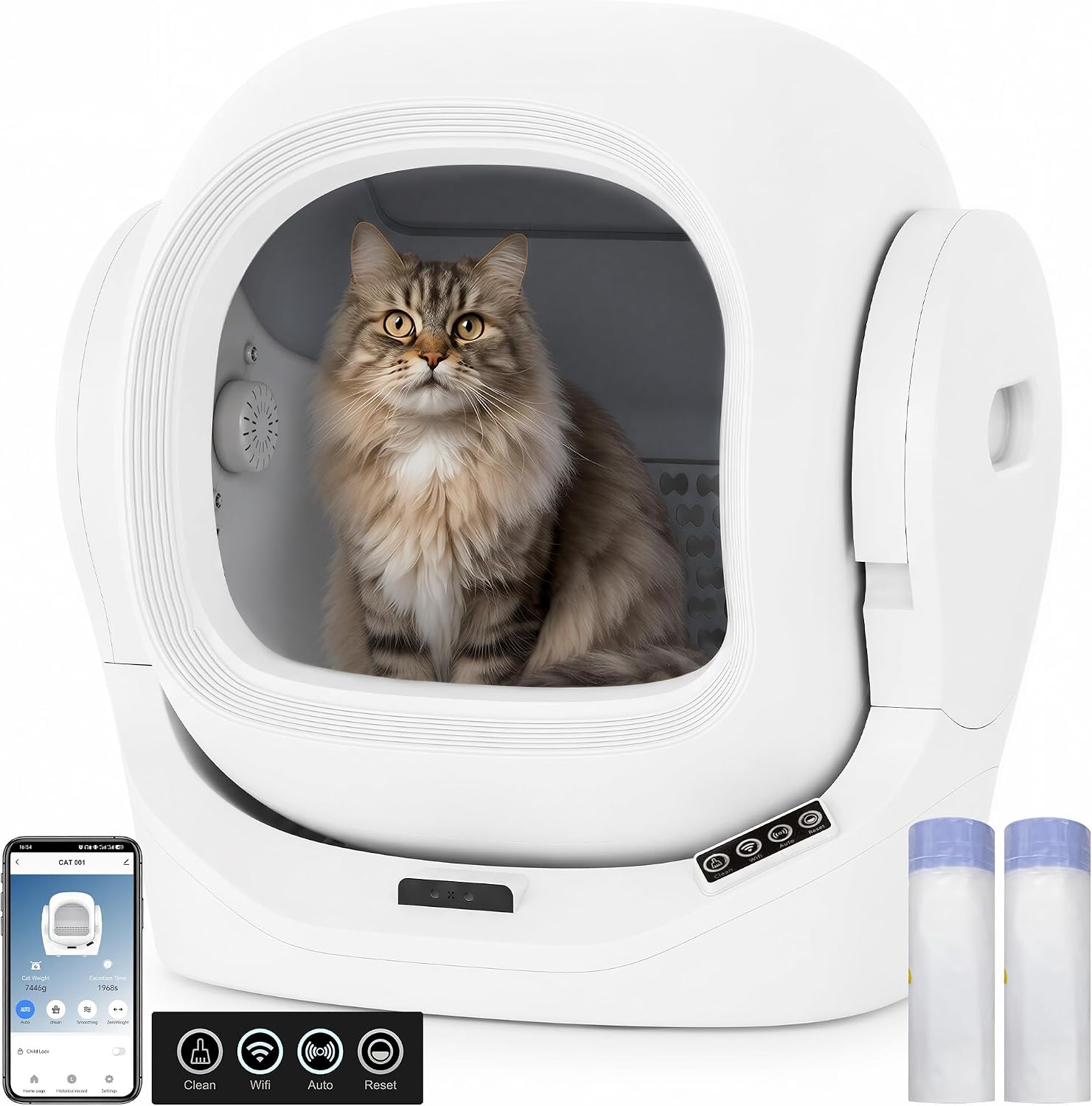 Merax Selbstreinigende Katzentoilette, Automatisches Katzenklo, APP-Steuerung/68L Max Kapazität/Infrarotsensor/Aromabox/Smart Monitor/sichere Kindersicherung/Abnehmbares Design, für mehrere Katzen