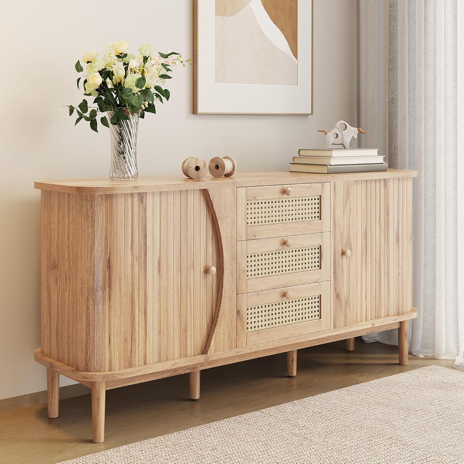 Merax Sideboard 140,5×40×76 cm, Rattankommode mi