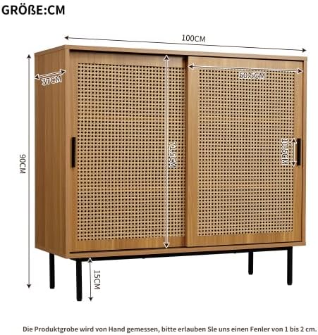 Merax Sideboard – Stabiler Kommodenschrank mit Rattan-Schiebetüren, 50 kg Tragkraft, Walnuss, 100 cm – Praktischer Aufbewahrungsschrank für Wohnzimmer oder Küche — Ansicht 2