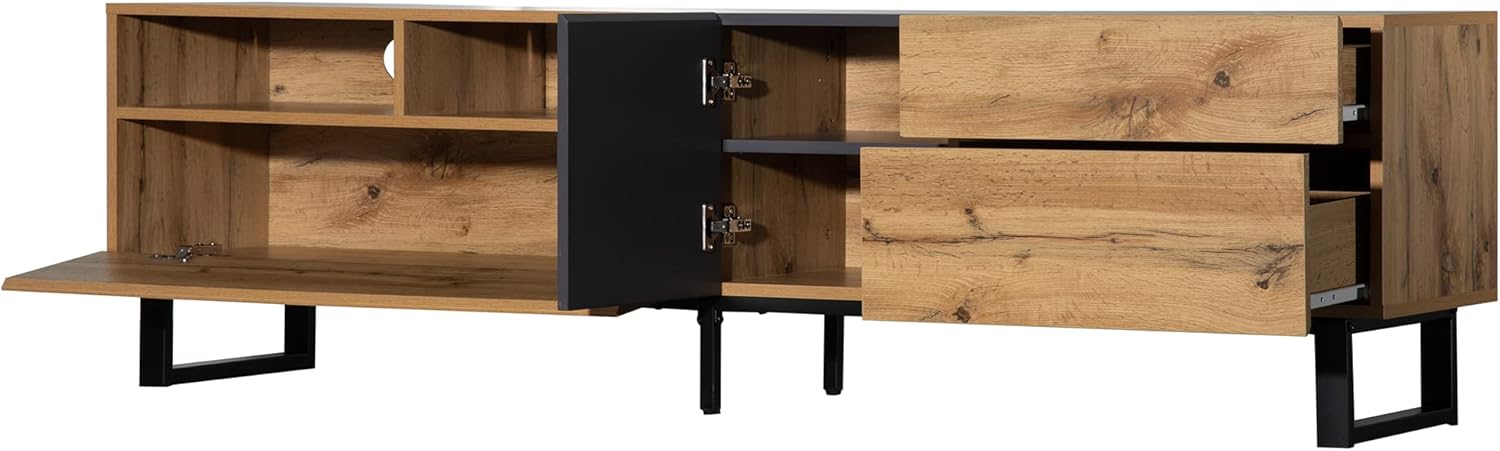 Merax TV Lowboard 180 cm Schwarz Wildeiche, TV Bank, TV Schrank mit 2 Schließfach und 2 Schublade, Vintage Industrial, Fernsehtisch TV Board Rack, für Wohnzimmer und Esszimmer, 180 x 38 x 50 cm — Ansicht 3