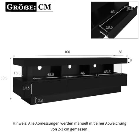 Merax TV Schrank mit LED-Beleuchtung, Lowboard für Fernseher bis 70 Zoll, modernes Wohnwand Design, TV Board für Wohnzimmer, Schwarz Hochglanz mit Glasfächern — Ansicht 2