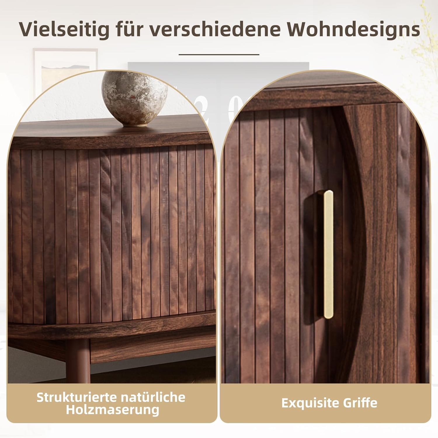 Merax TV-Schrank Retro TV-Lowboard mit offenen Fächern Schiebetür und Klapptür – 3 Stauräumen & großer Plattform – 165 x 39,5 x 46 cm – Stabiler MDF Fernsehschrank Brauner — Ansicht 4
